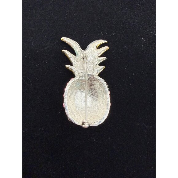 VTG Rhinestone Pineapple Brooch – Pink Green Crystal Fruit Pin - Picture 5 of 6